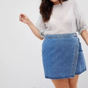 ASOS DESIGN Curve Denim Wrap Skirt in Midwash Blue, Size 14